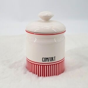 Dol Snow Red Stripes Ceramic Container Jar With Lid.